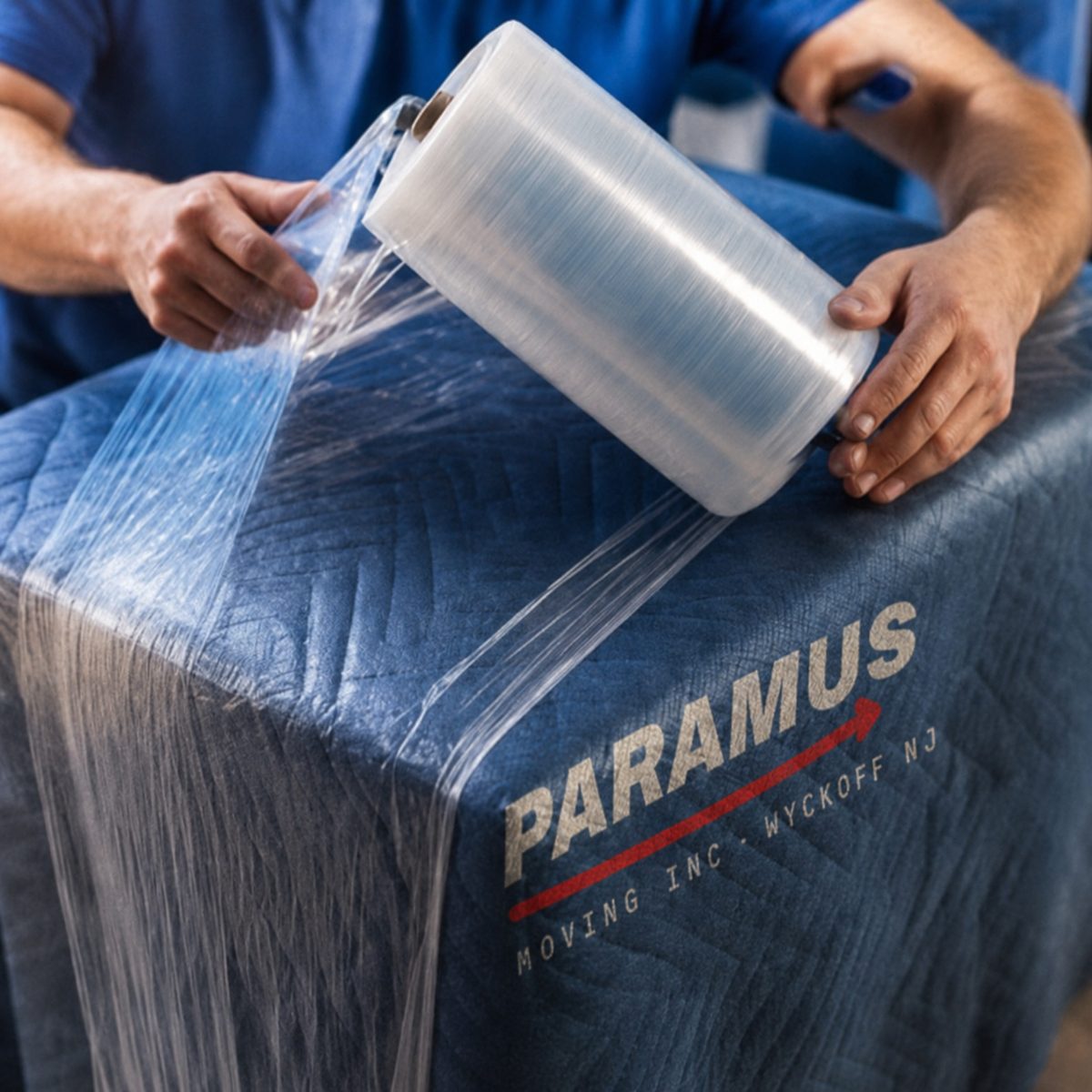 Furniture pad sealed under shrink wrap before loading